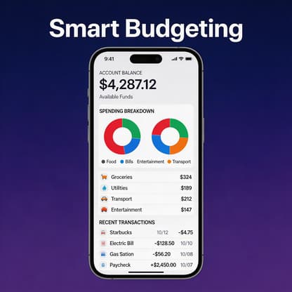 Finance app store screenshot with budget dashboard