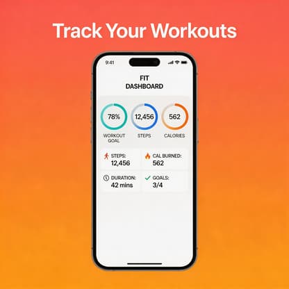 Fitness app store screenshot with workout dashboard