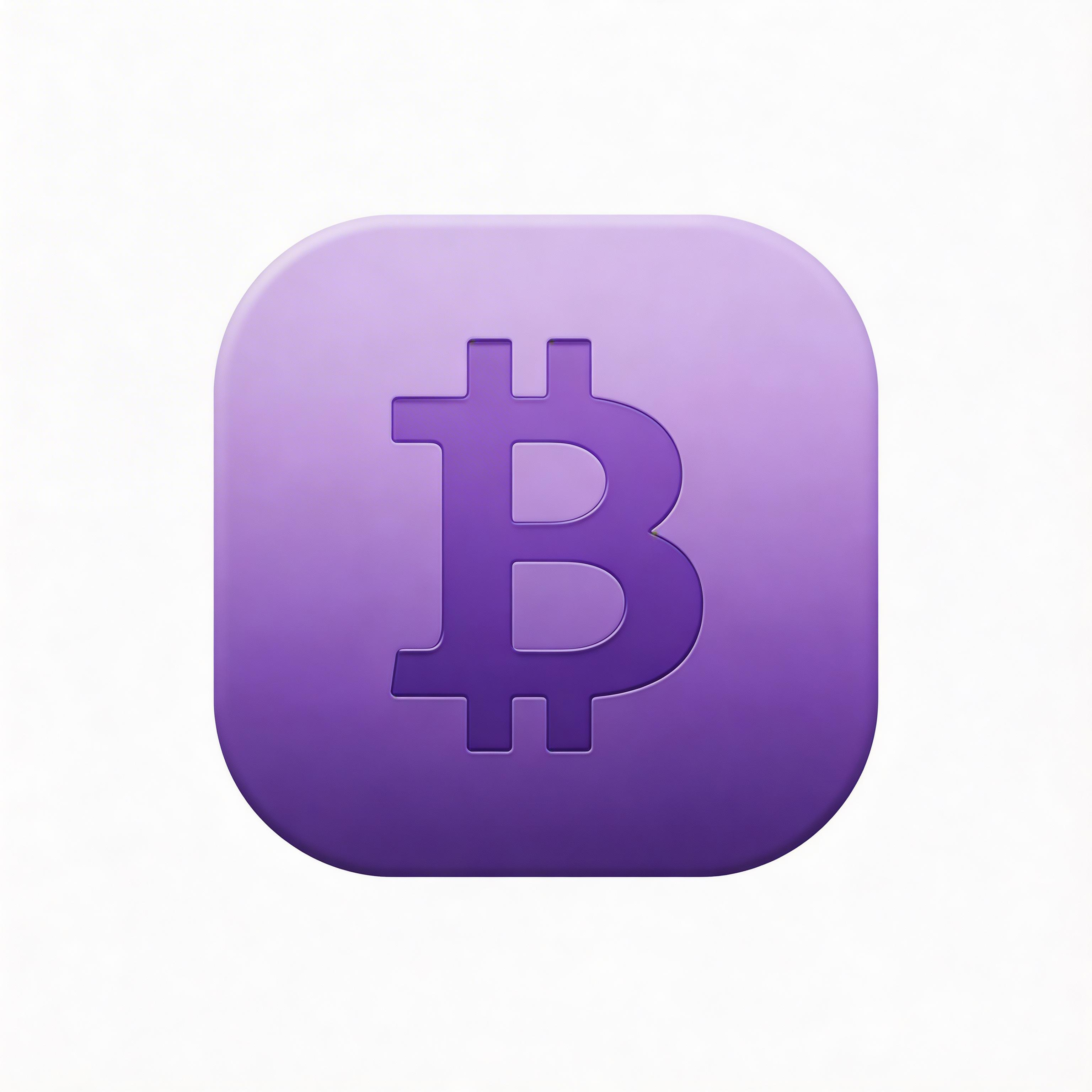 Fintech app icon with purple cryptocurrency symbol