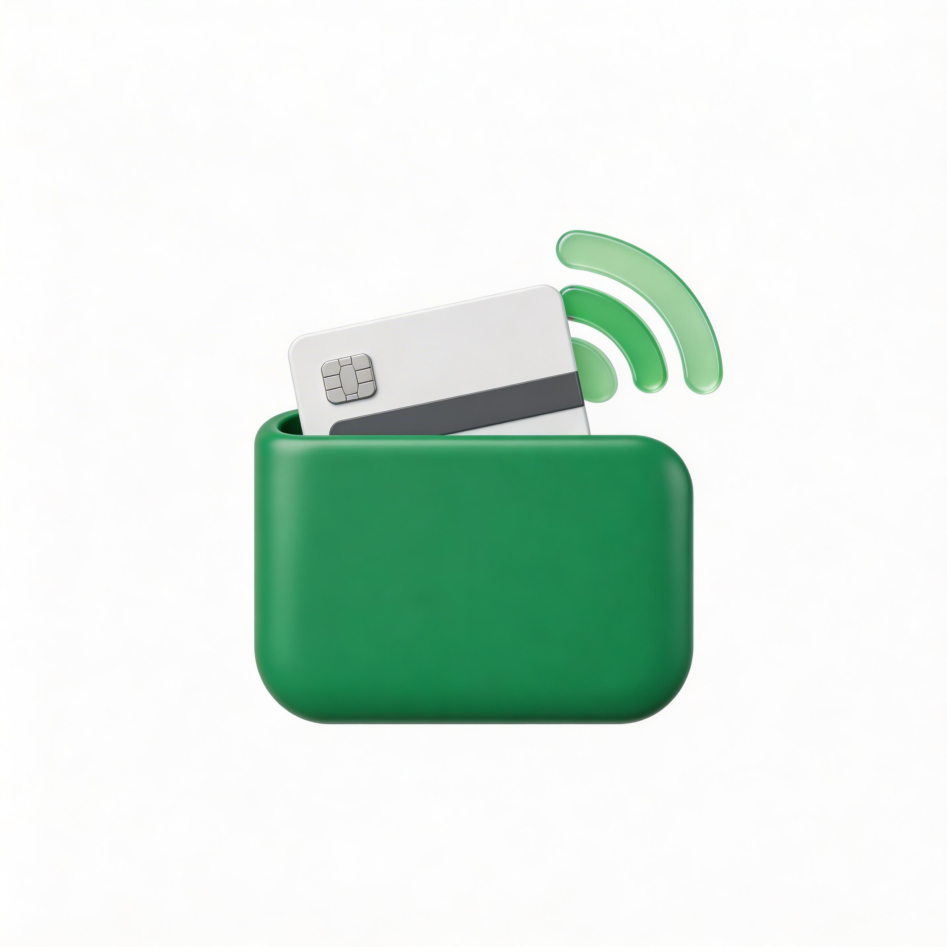 Fintech app icon with green wallet and credit card