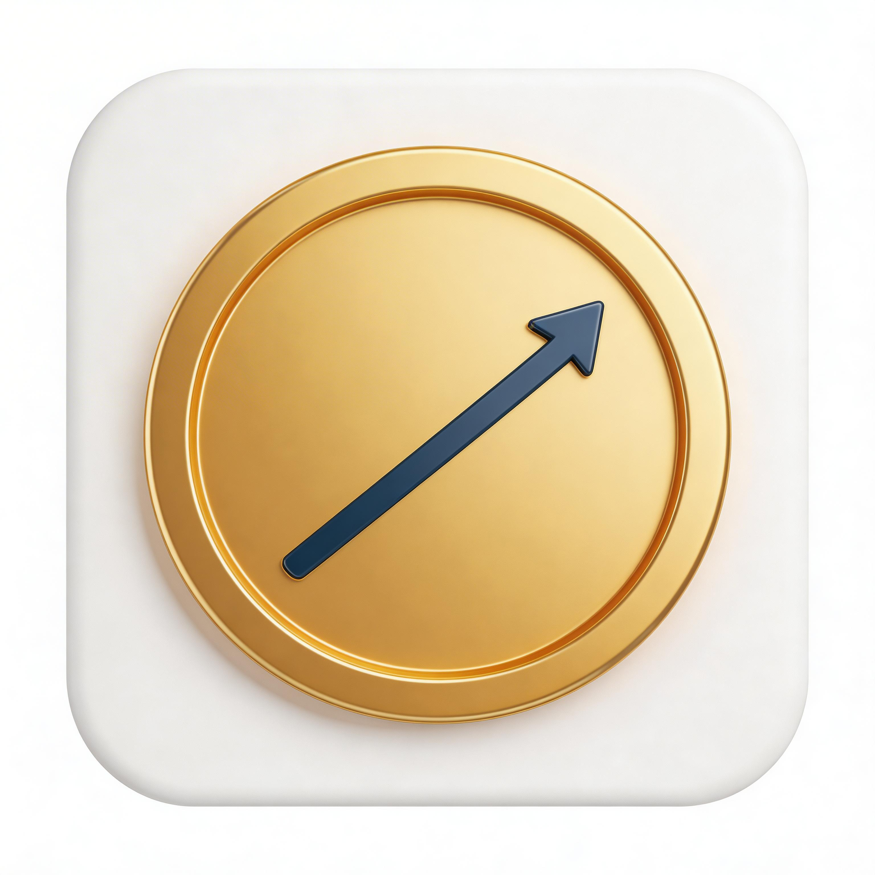 Fintech app icon with golden coin and upward trending chart