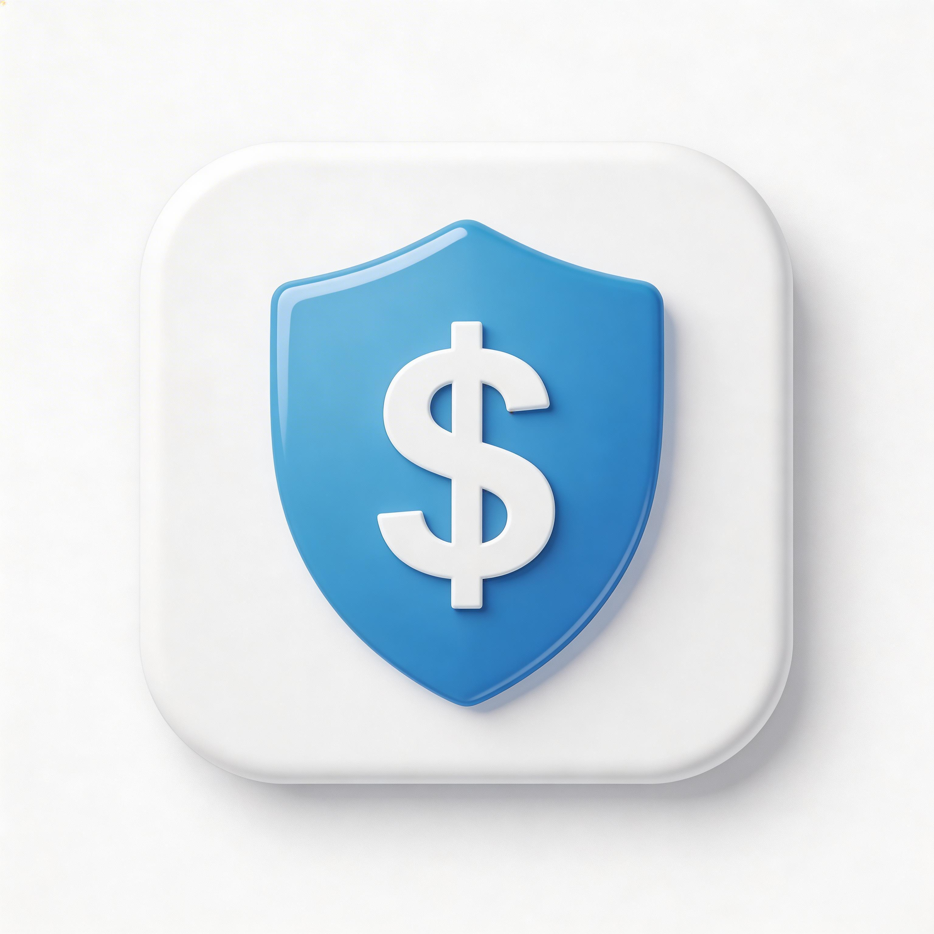 Fintech app icon with blue shield and dollar sign for secure banking