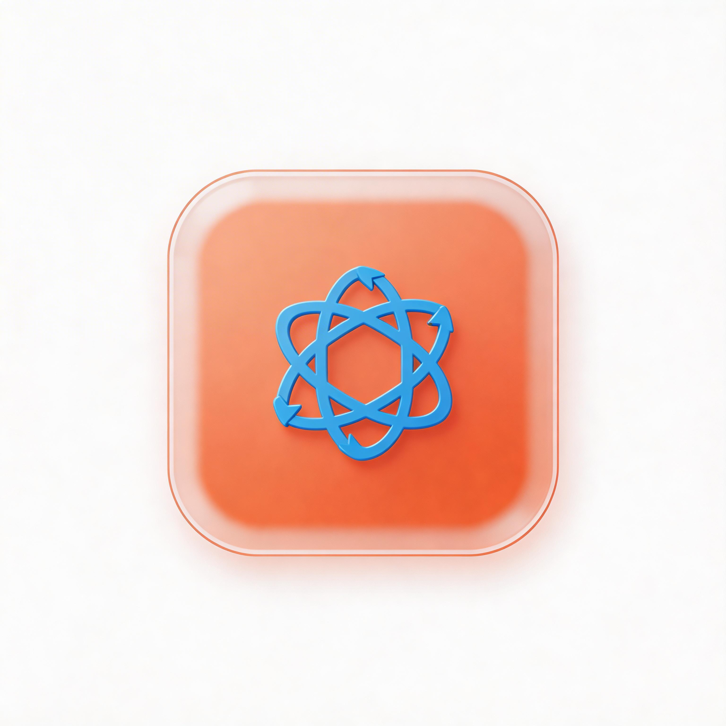 React social app icon with orange glassmorphism