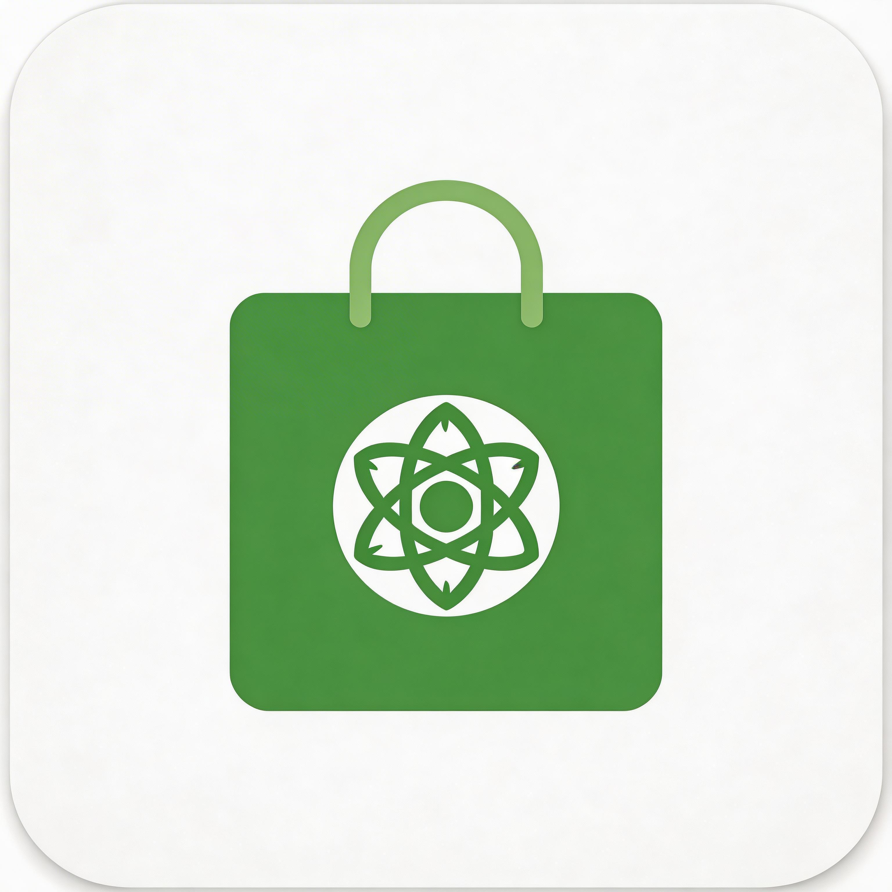 React e-commerce app icon with green minimalist design