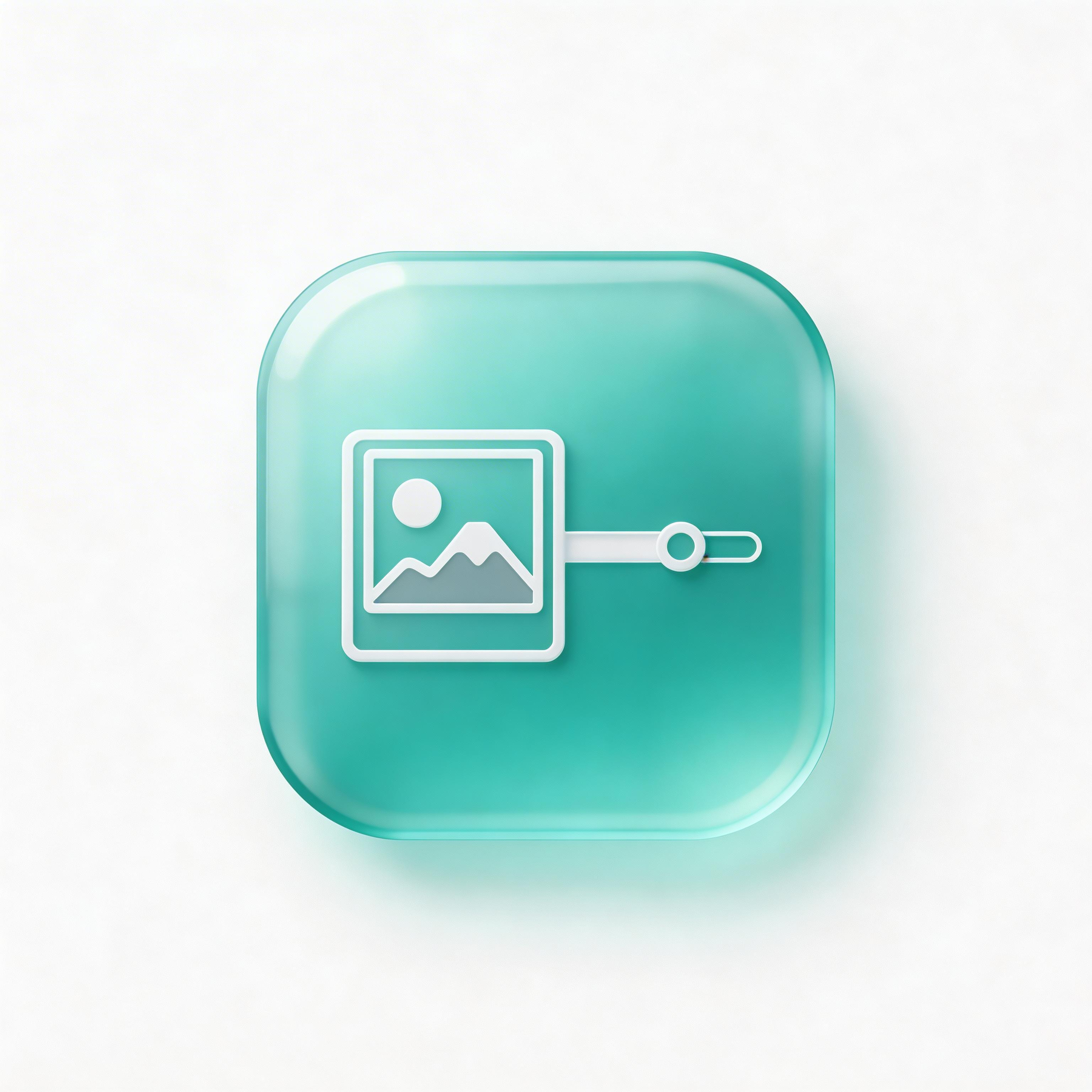 Swift photo editor app icon with teal glassmorphism