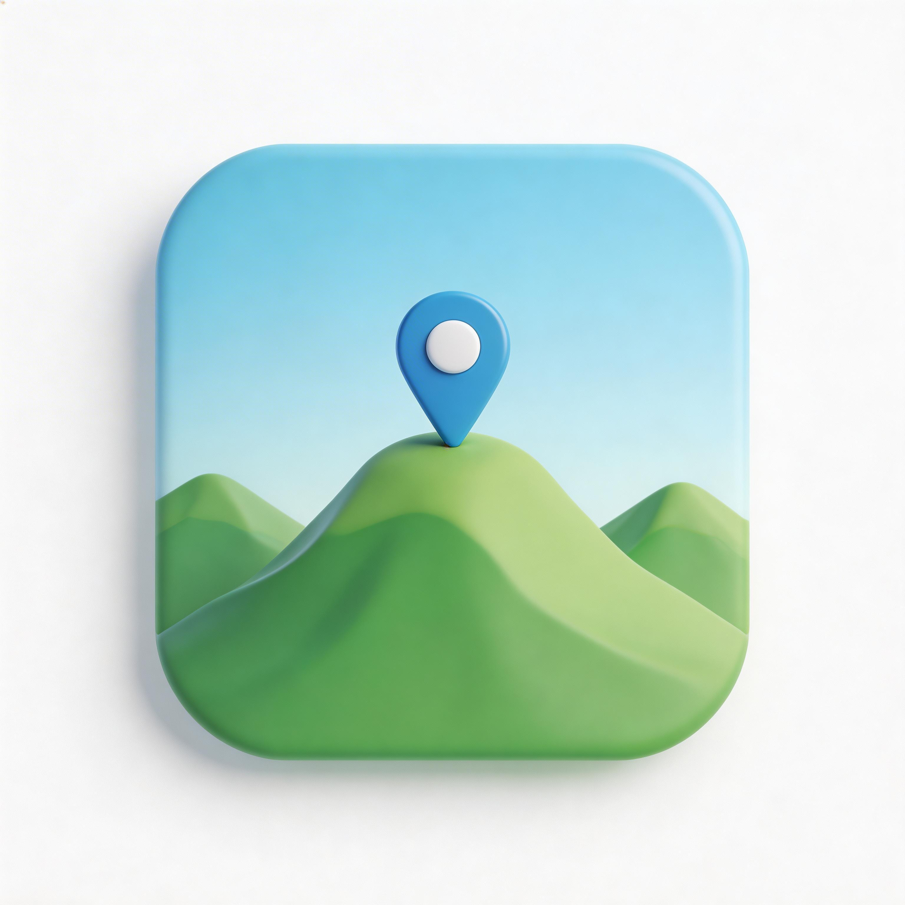 Travel app icon with mountain and location pin