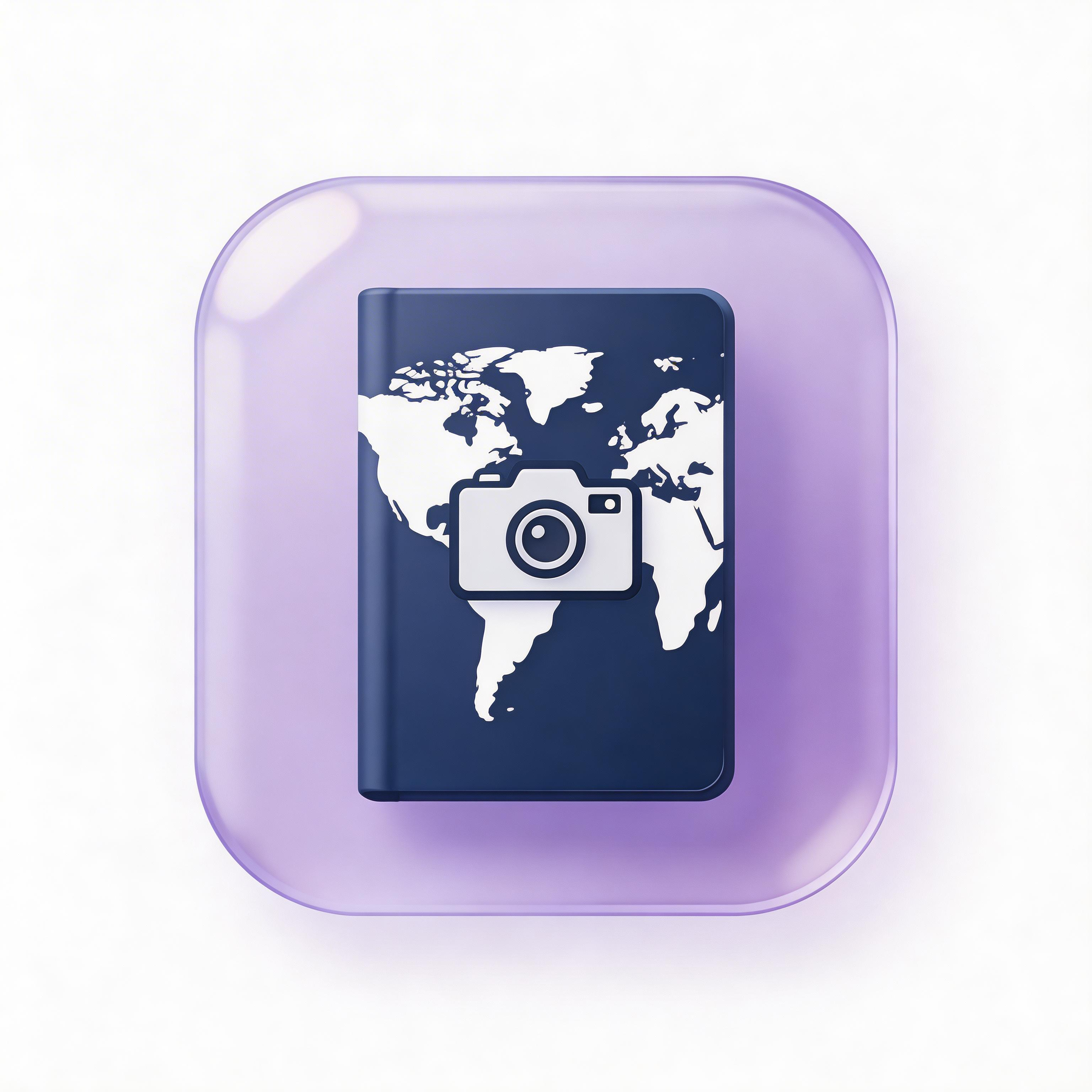 Travel app icon with passport and camera