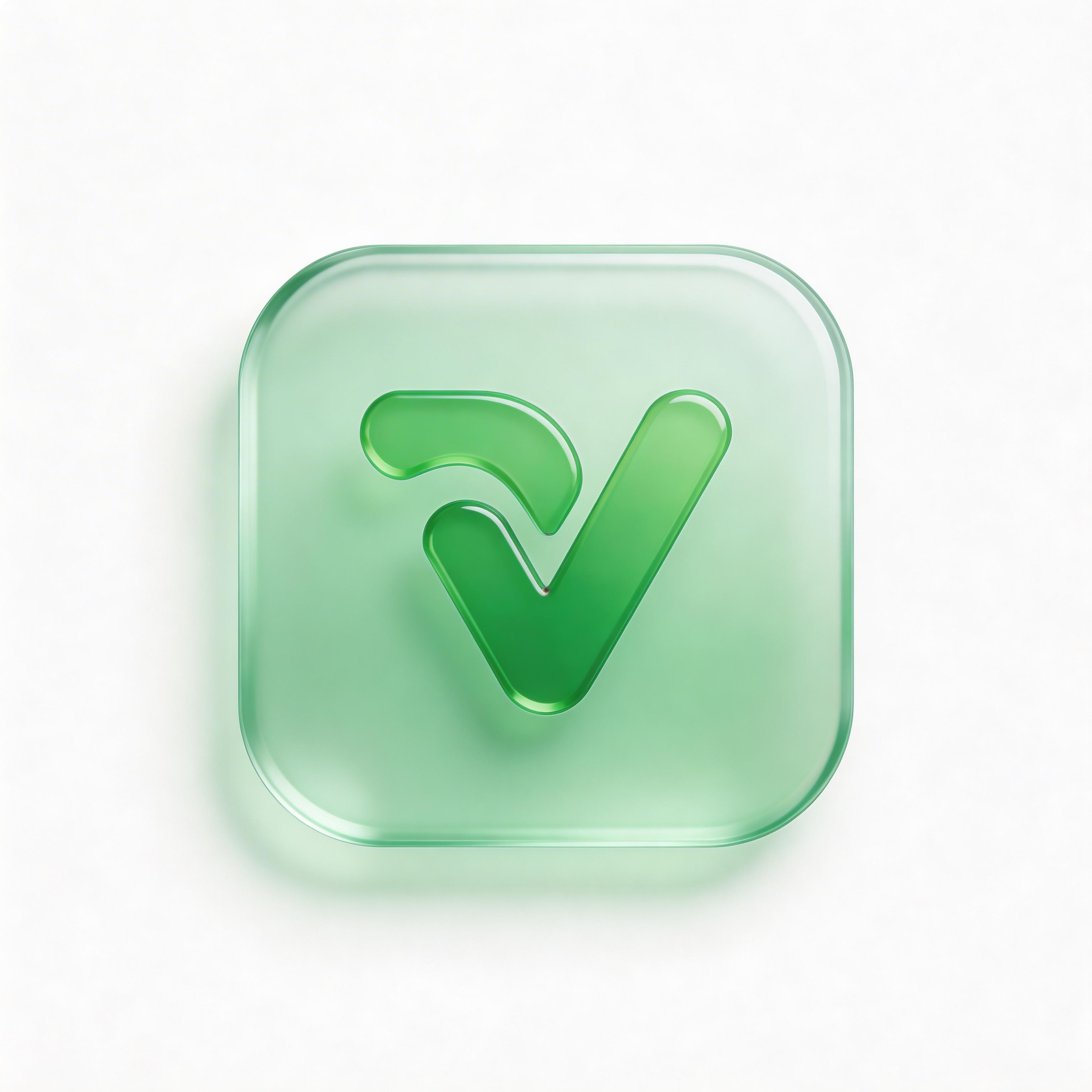 Vue.js PWA icon with emerald glassmorphism
